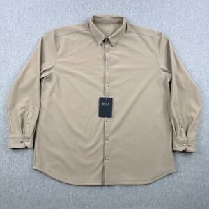 BYLT Shirt Mens 2XL Beige Latte Ribbed Performance Stretch Long Sleeve Button Up